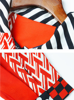 Stylish Color-blocked Tie-collar Bowknot Chiffon Blouse