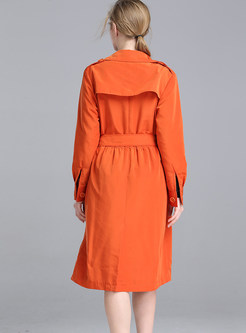 Brief Solid Color Notched Long Sleeve Trench Coat