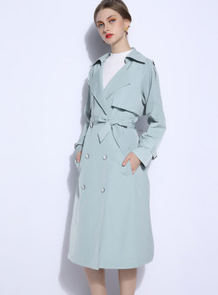 Fashion Double-breasted Bowknot Waist Knee-length Trench Coat