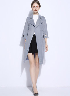 Trendy Notched Three Quarters Sleeve Houndstooth Coat