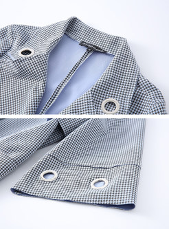 Trendy Notched Three Quarters Sleeve Houndstooth Coat