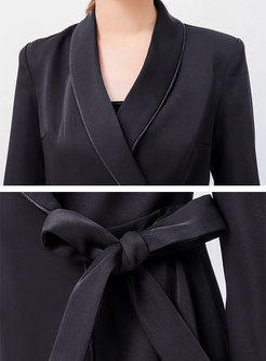 Elegant Black Turn Down Collar Tie-waist Asymmetric Romper