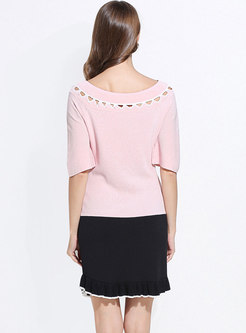 Stylish Slash Neck Hollow Out Half Sleeve Knitted Sweater
