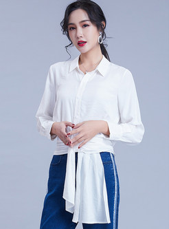 Brief Lapel Single-breasted Ribbon Loose Blouse