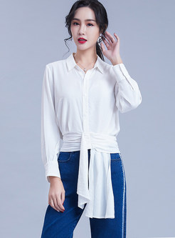Brief Lapel Single-breasted Ribbon Loose Blouse