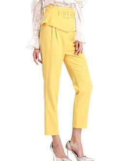 Chic Solid Color High Waist Belted Pencil Pants