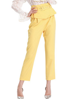 Chic Solid Color High Waist Belted Pencil Pants