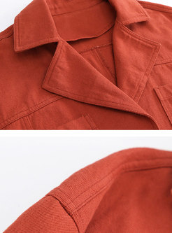 Casual Red Turn-down Collar Single-breasted Coat