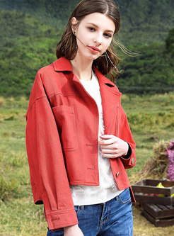 Casual Red Turn-down Collar Single-breasted Coat