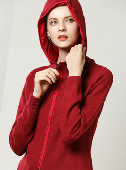 Casual Hooded Long Sleeve Solid Color Slim Knitted Coat