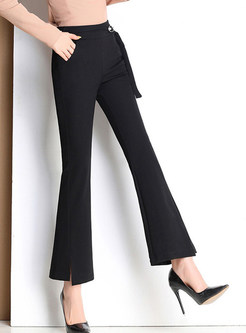 Fashion Solid Color High Waist Flare Pants With Metal