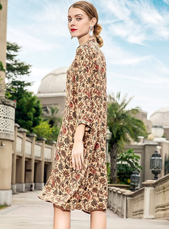 Floral Print V-neck Silk Shift Dress