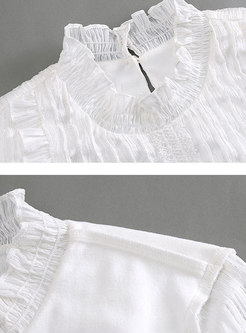 White Stand Collar Flare Sleeve Chiffon Blouse