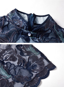 Vintage Mandarin Collar Lace Embroidered Slim Dress