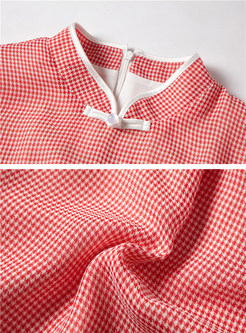 Retro Mandarin Collar Slit Plaid Improved Cheongsam Dress