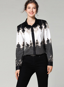 Casual Turn Down Collar Print Single-breasted Blouse