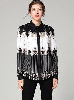 Casual Turn Down Collar Print Single-breasted Blouse