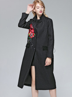 Notched Embroidered Single-breasted Overcoat