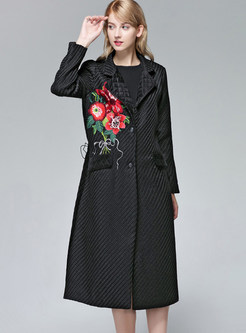 Notched Embroidered Single-breasted Overcoat