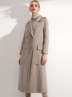 Elegant Turn Down Collar Double-breasted Straight Woolen Coat