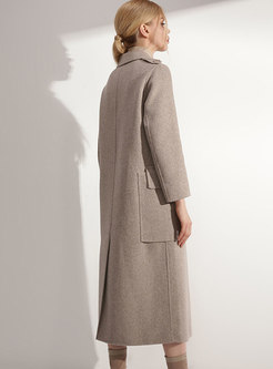 Elegant Turn Down Collar Double-breasted Straight Woolen Coat