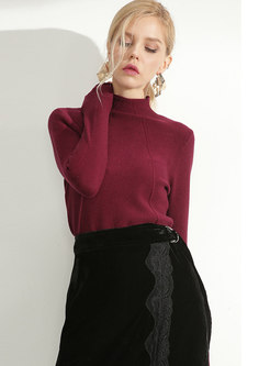 Brief Solid Color High Neck Slim Knitted Sweater