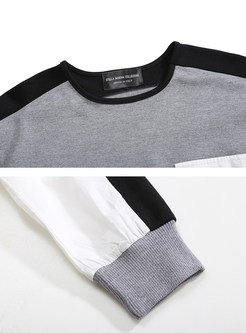 Casual Color-blocked O-neck Pullover Sweatshirt