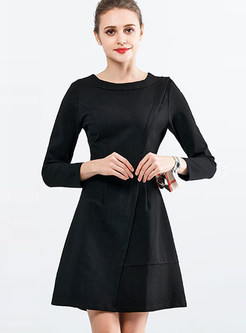 Casual Long Sleeve Tie-Waist A Line Mini Dress