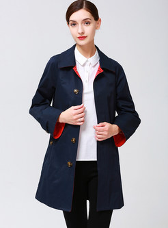 Trendy Color-blocked Lapel Single-breasted Trench Coat