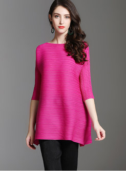 Casual Solid Color Pleated Pullover T-Shirt