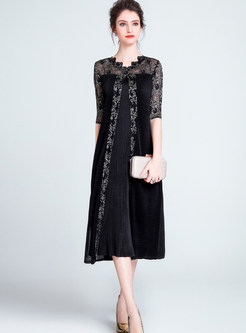 Trendy Perspective Half Sleeve Lace Splicing Slim Dress