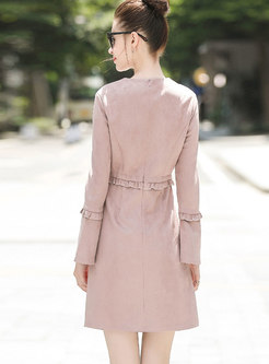 Elegant Pink Flare Sleeve High Waist A Line Dress