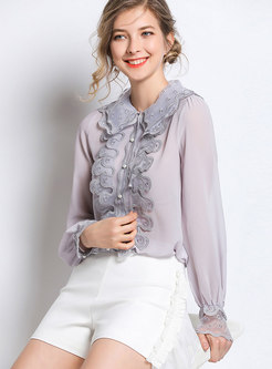 Stylish Turn Down Collar Embroidered Single-breasted Blouse