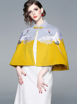 Chic Stand Collar Embroidered Woolen Kimono