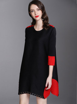 Fashion Plus Size Flare Sleeve Color-blocked Dress