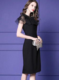 Trendy Black Embroidered Cape Sheath Dress
