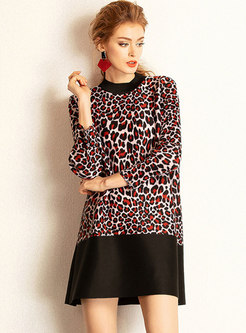 Chic Leopard Print Stand Collar Shift Dress