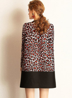 Chic Leopard Print Stand Collar Shift Dress