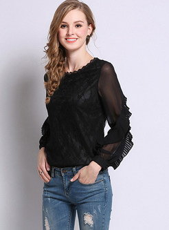 Plus Size Flare Long Sleeve Pullover Blouse