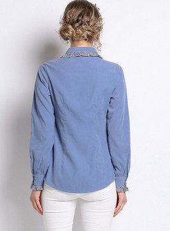 Turn Down Collar Bowknot Single-breasted Blouse