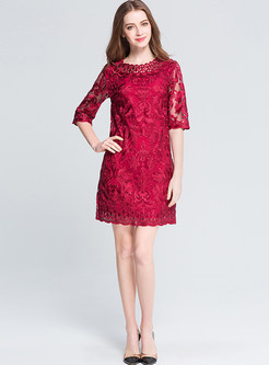Elegance O-neck Half Sleeve Lace Mini Bodycon Dress