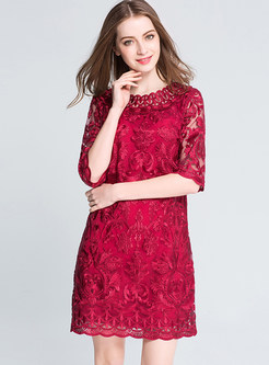 Elegance O-neck Half Sleeve Lace Mini Bodycon Dress
