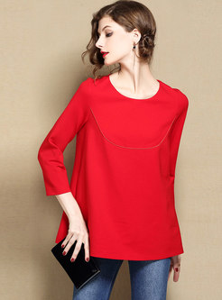 Solid Color Embroidered Hollow Out Loose T-shirt