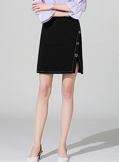 Trendy Solid Color High Waist Slit Bodycon Skirt