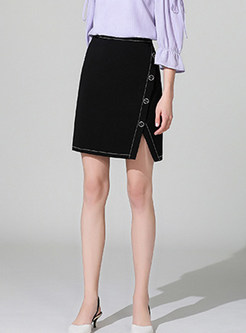 Trendy Solid Color High Waist Slit Bodycon Skirt