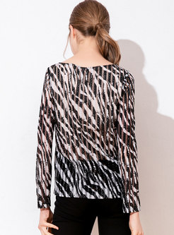 Chic Leopard Print V-neck Sequins Tie-waist Slim Blouse
