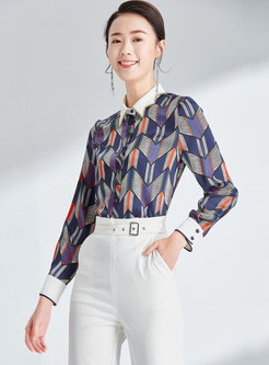 Chic Color-blocked Lapel Single-breasted Blouse