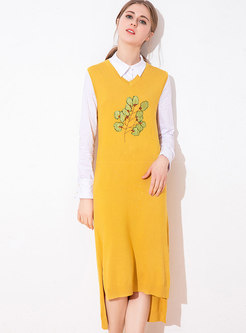 Stylish V-neck Sleeveless Asymmetric Knitted Dress