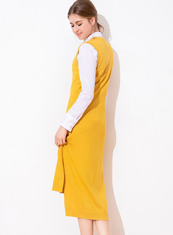 Stylish V-neck Sleeveless Asymmetric Knitted Dress