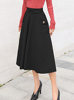 Trendy Pure Color High Waist A Line Skirt With Pocket